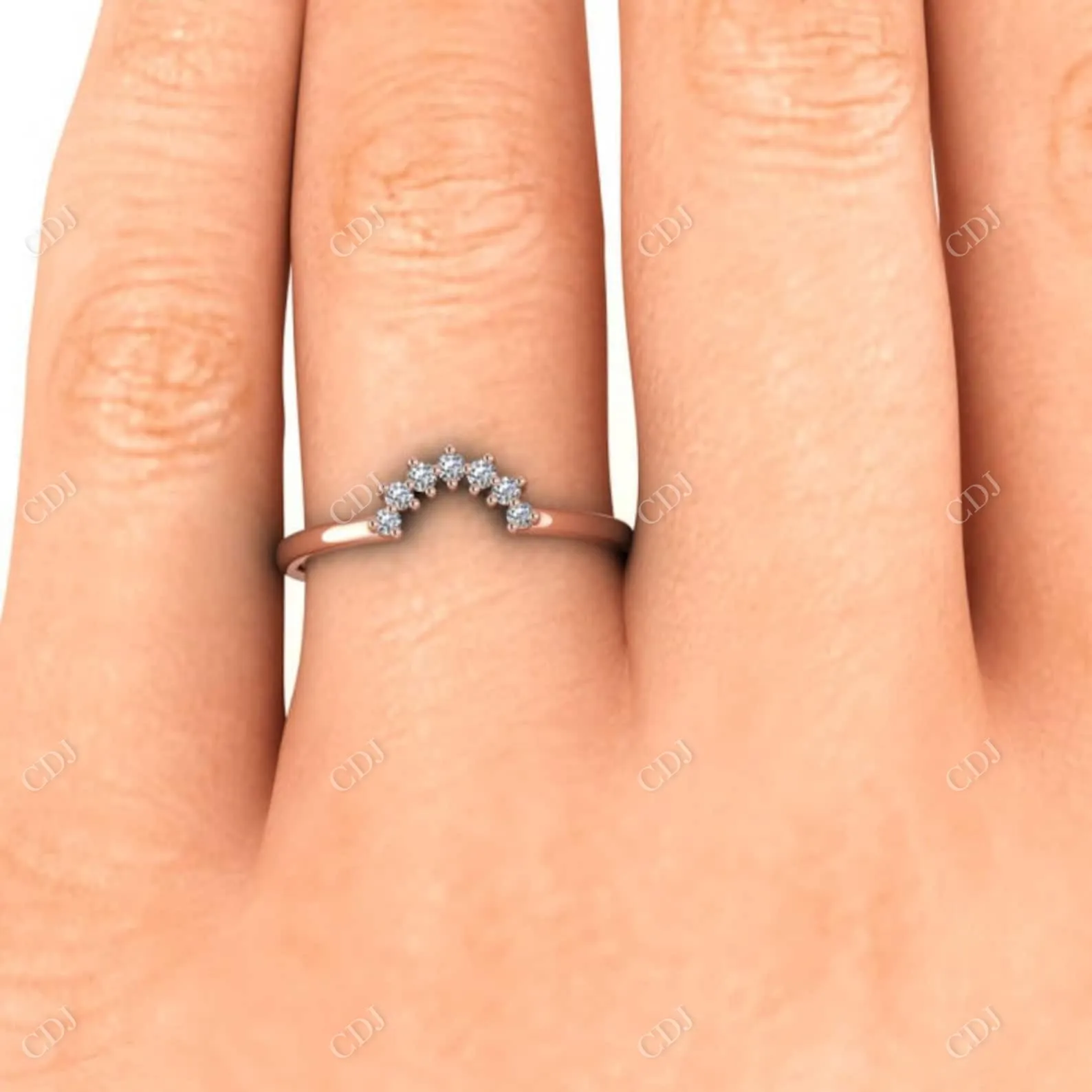 0.08CTW Rose gold Curved Diamond Wedding Band