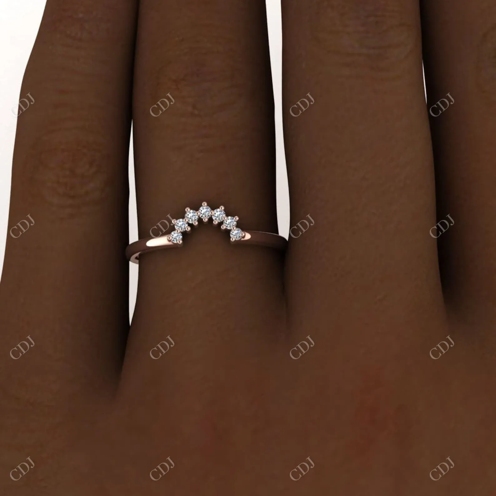 0.08CTW Rose gold Curved Diamond Wedding Band