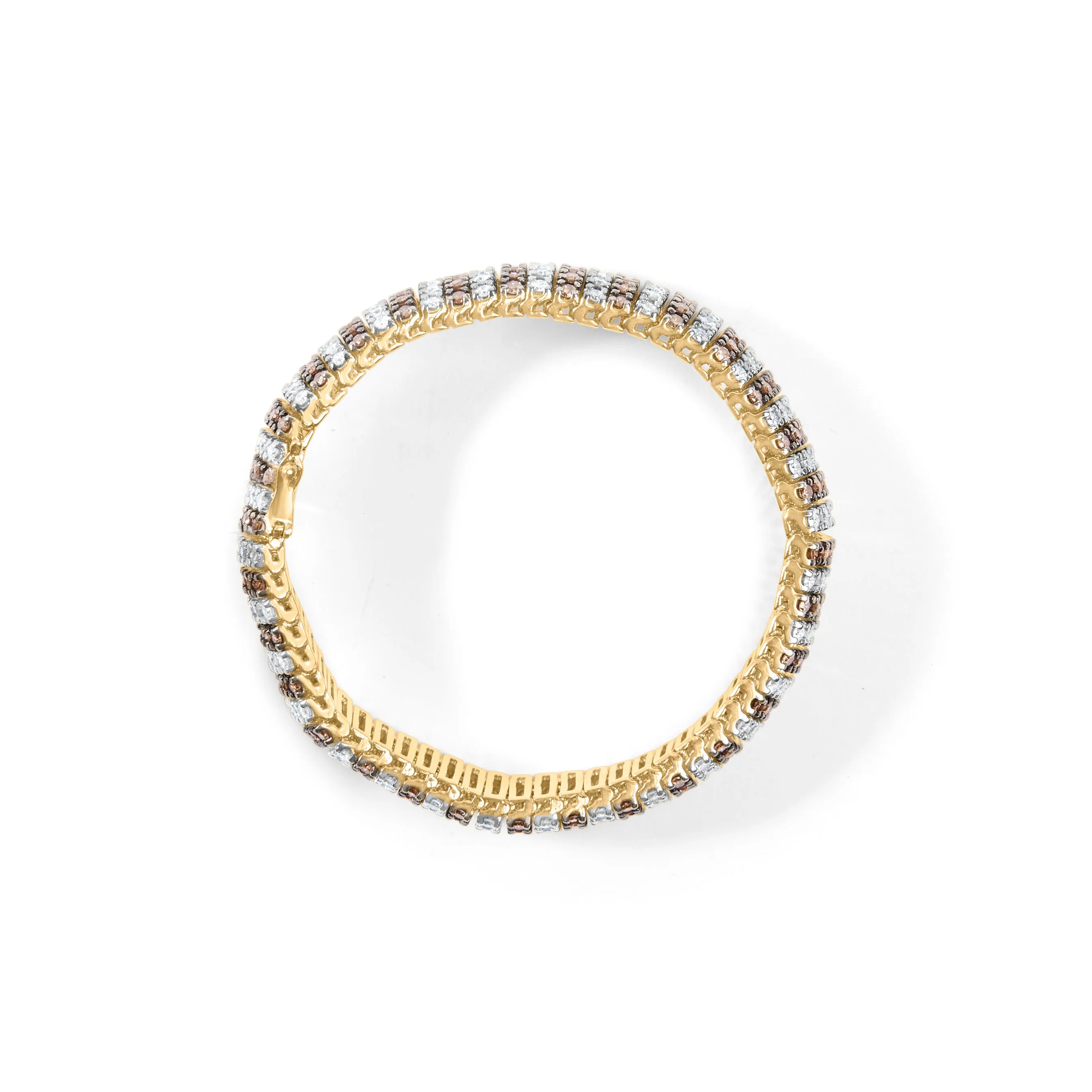 10K Yellow Gold 10-1/3 Cttw Alternating Coco Color and White Diamond 5 Row Tennis Bracelet
