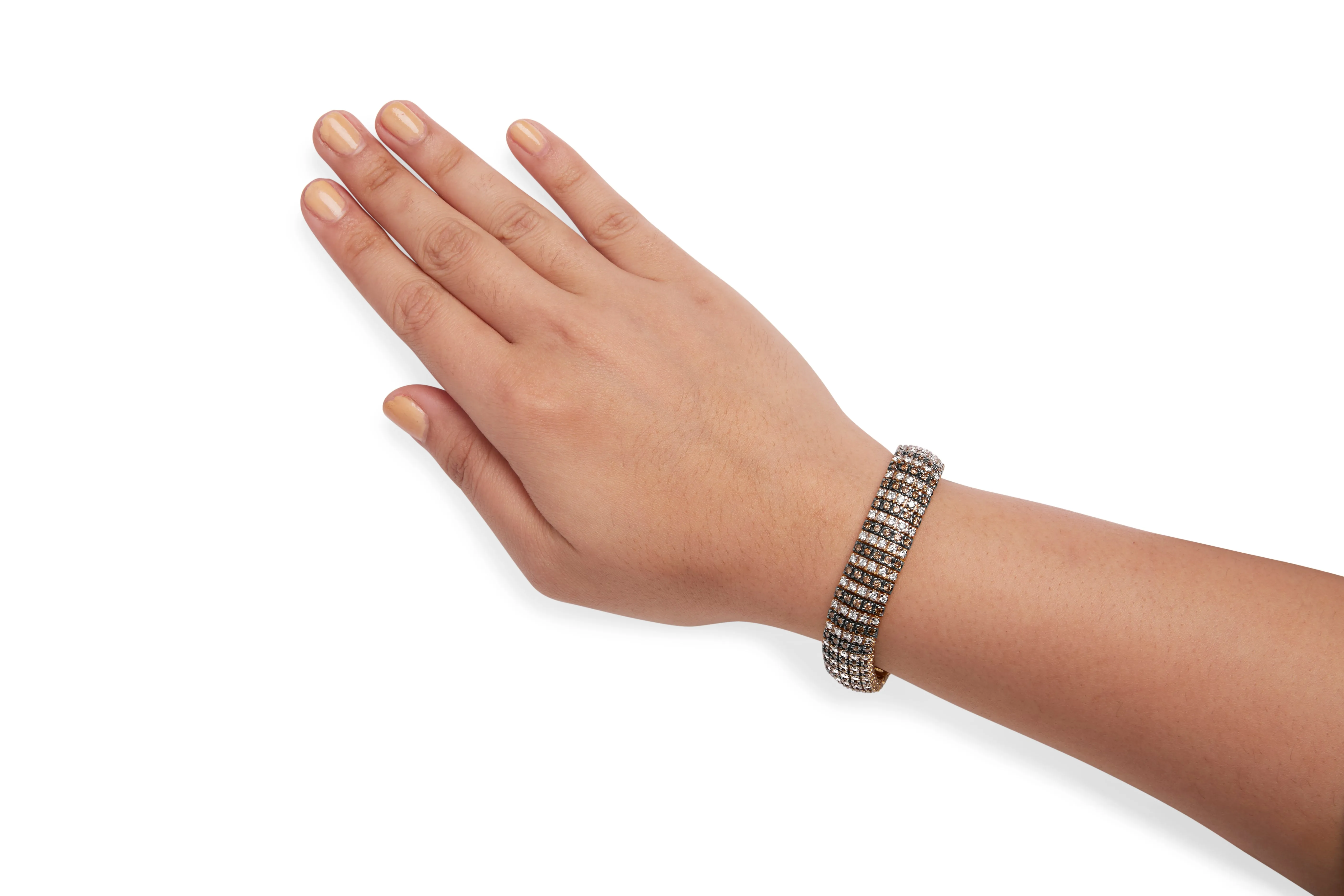 10K Yellow Gold 10-1/3 Cttw Alternating Coco Color and White Diamond 5 Row Tennis Bracelet
