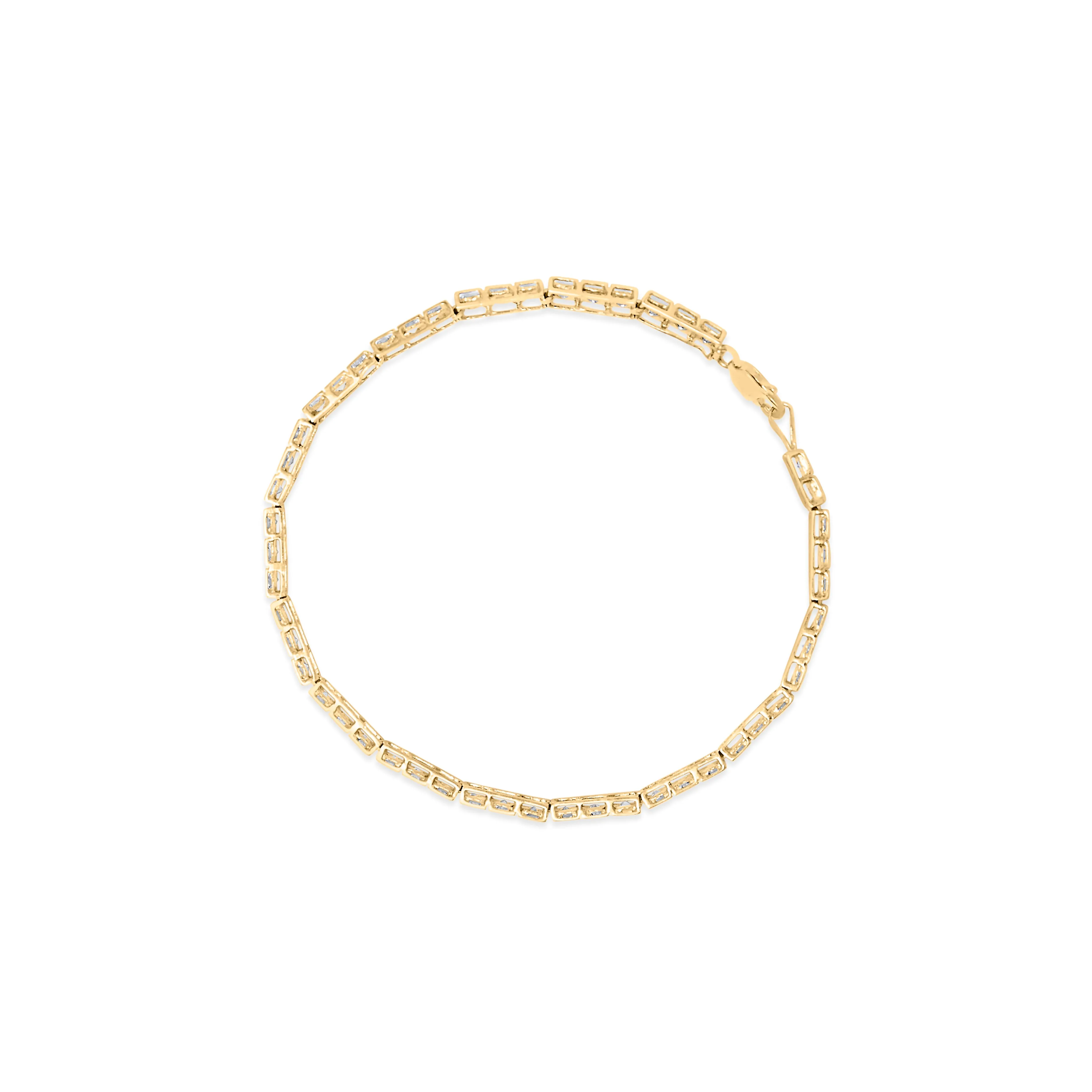 10K Yellow Gold over .925 Sterling Silver 1.0 Cttw Diamond Square Hybrid Link 7" Tennis Bracelet