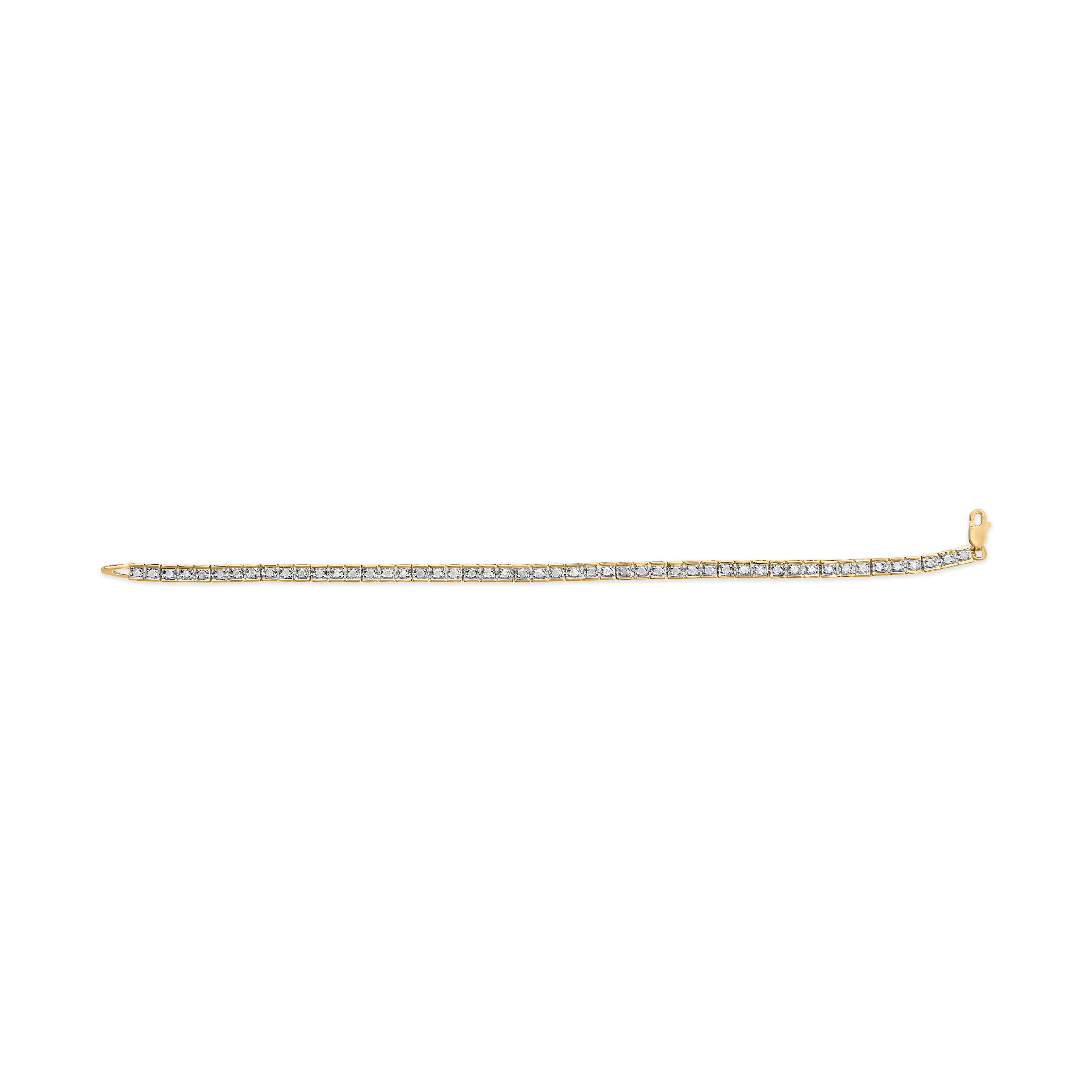 10K Yellow Gold over .925 Sterling Silver 1.0 Cttw Diamond Square Hybrid Link 7" Tennis Bracelet