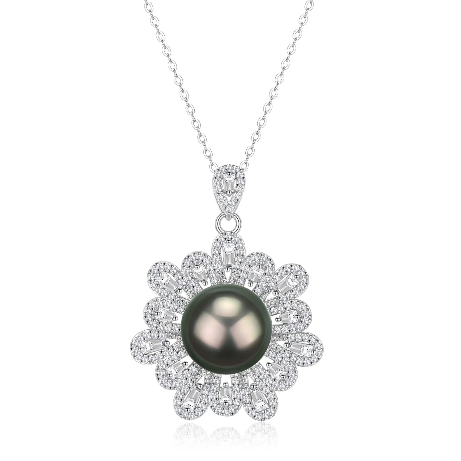 11-12mm Tahitian Pearl Floral Pendant Necklace