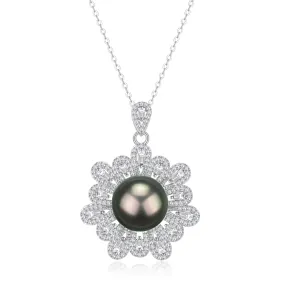 11-12mm Tahitian Pearl Floral Pendant Necklace