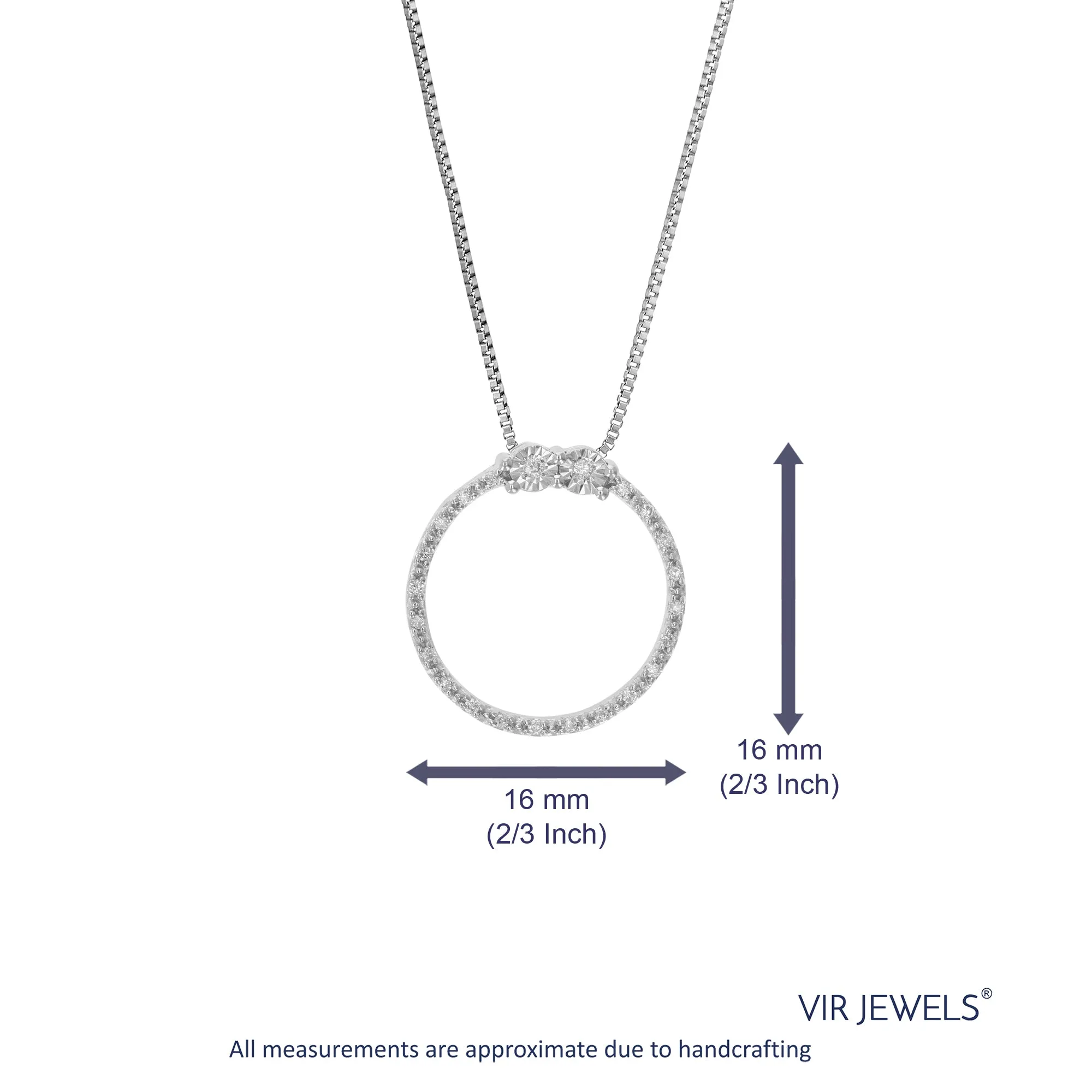 1/12 cttw Lab Grown Diamond Circle Pendant Necklace For Women .925 Sterling Silver 2/3 Inch With 18 Inch Chain