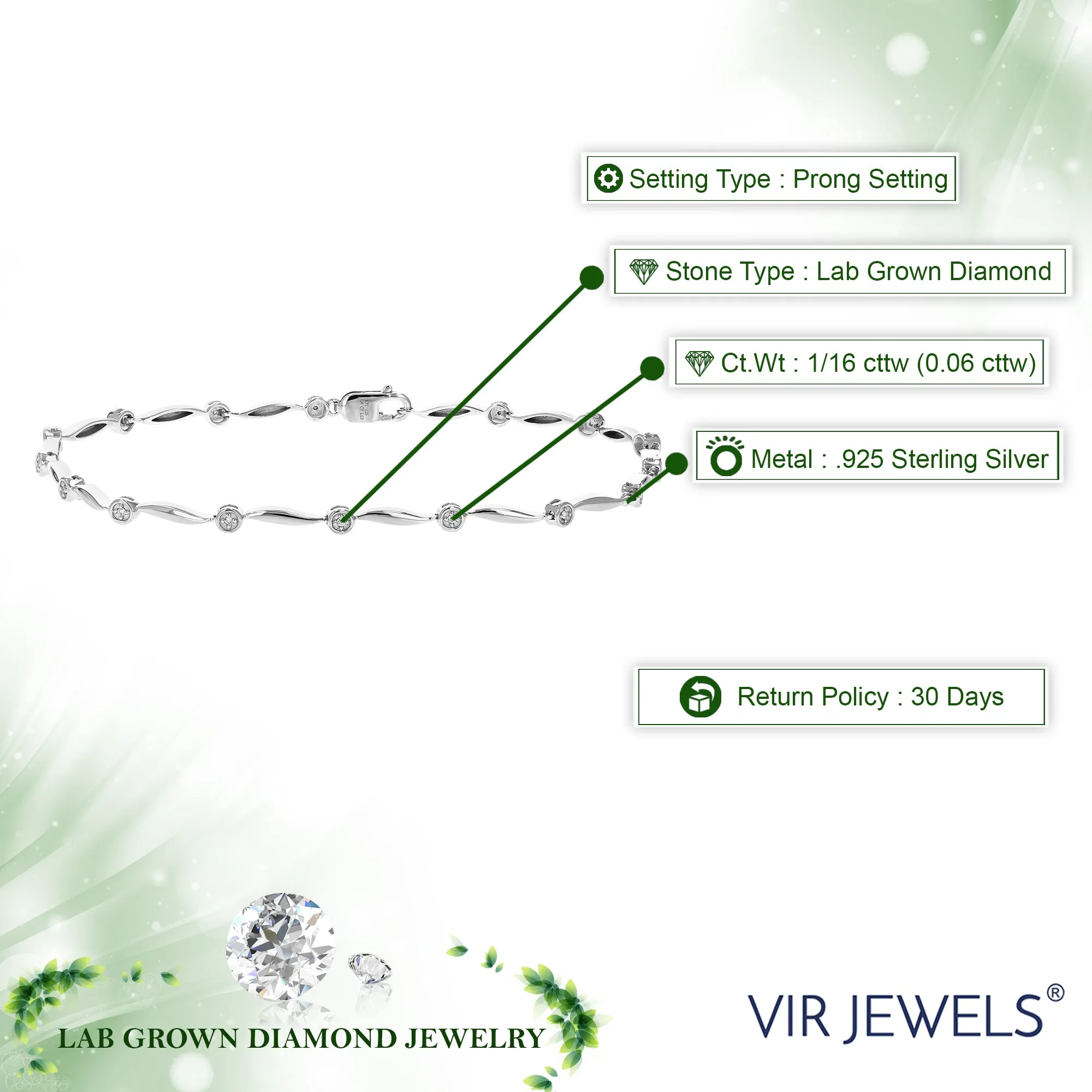 1/16 cttw Lab Grown Diamond Tennis Bracelet in Sterling Silver