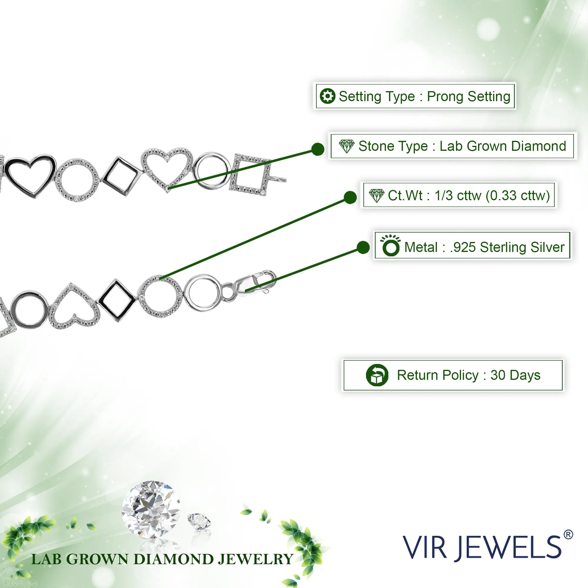 1/3 cttw Lab Grown Diamond Multi Shape Tennis Bracelet in Silver