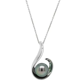 14ct White Gold Black Pearl Hook Pendant