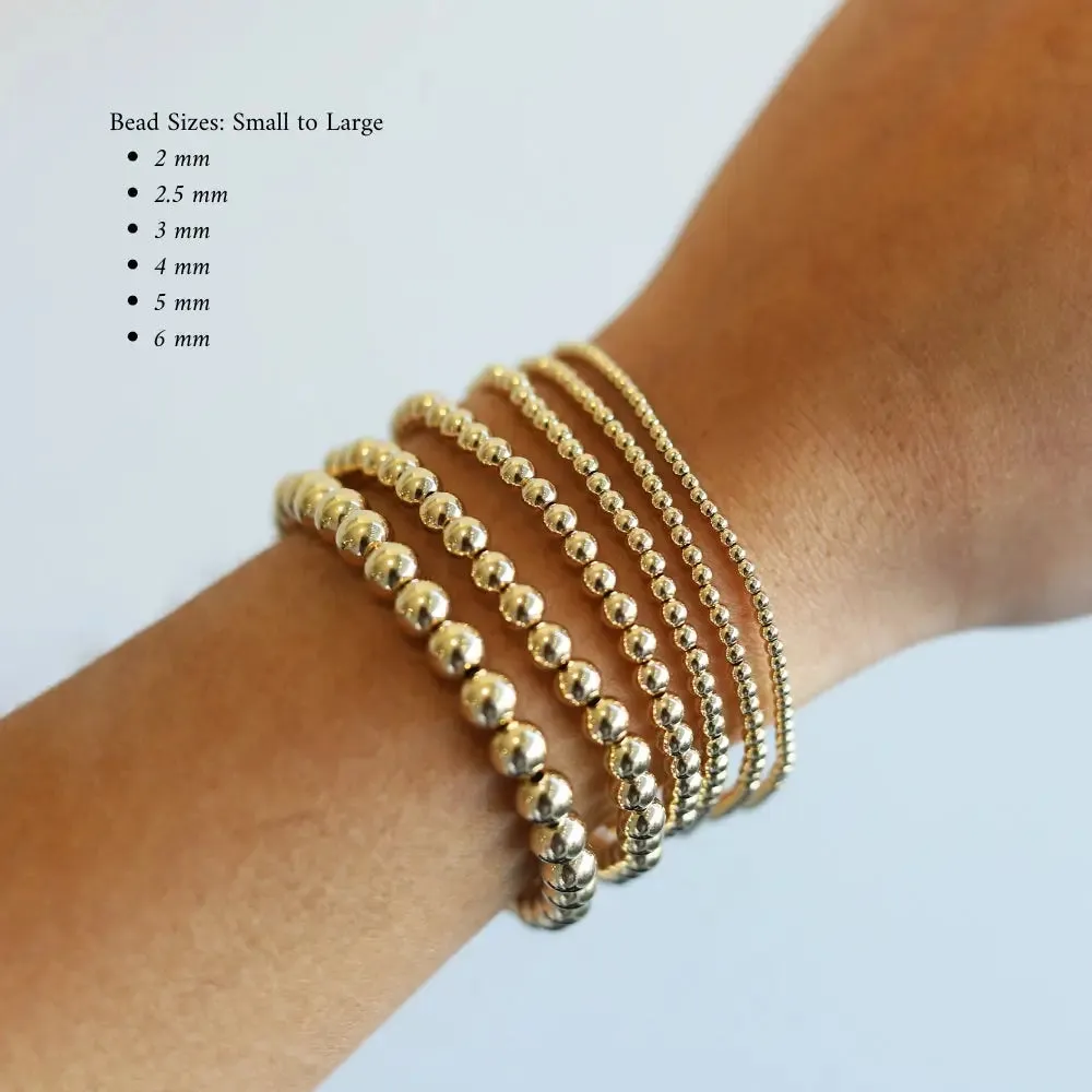 14ct Yellow Gold Filled 6mm Beaded Bracelet On Elastic