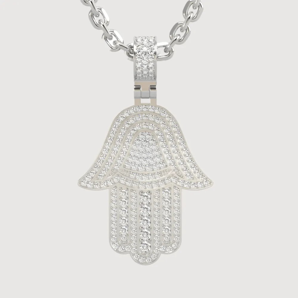 14k Gold Hamsa Hand Pendant with Diamonds