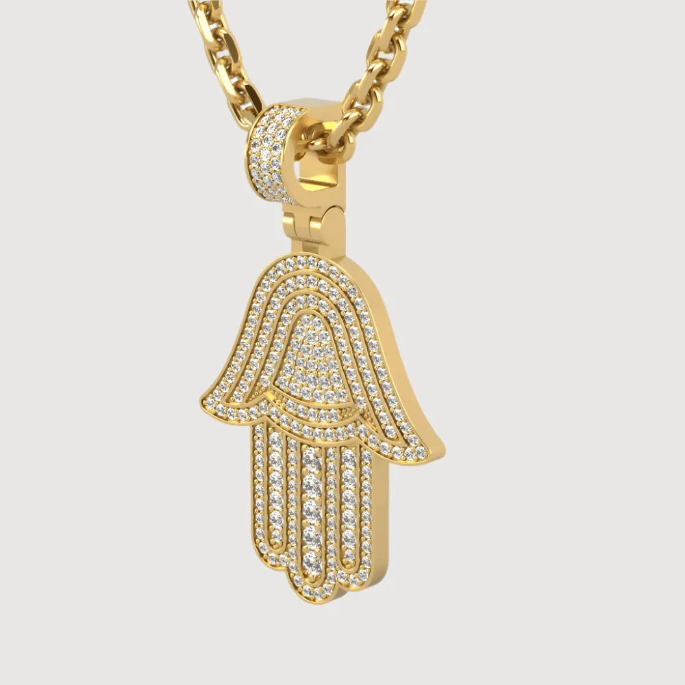 14k Gold Hamsa Hand Pendant with Diamonds