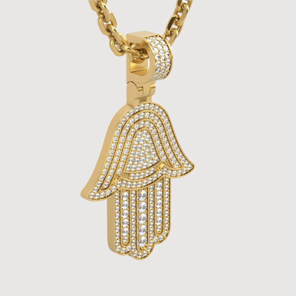 14k Gold Hamsa Hand Pendant with Diamonds