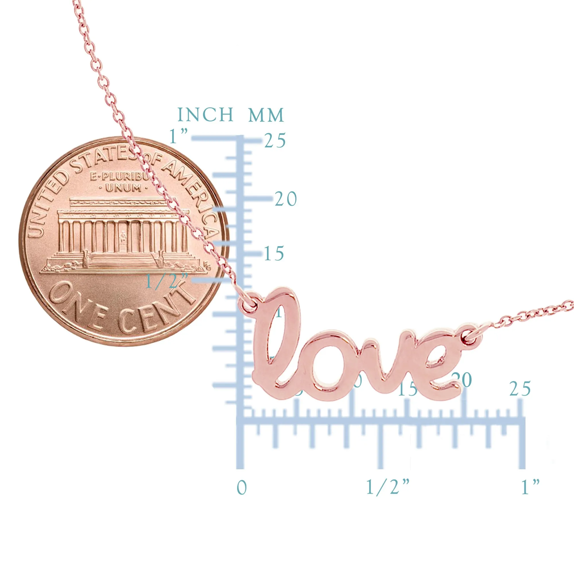 14k Gold Love Script Pendant Necklace, 18"