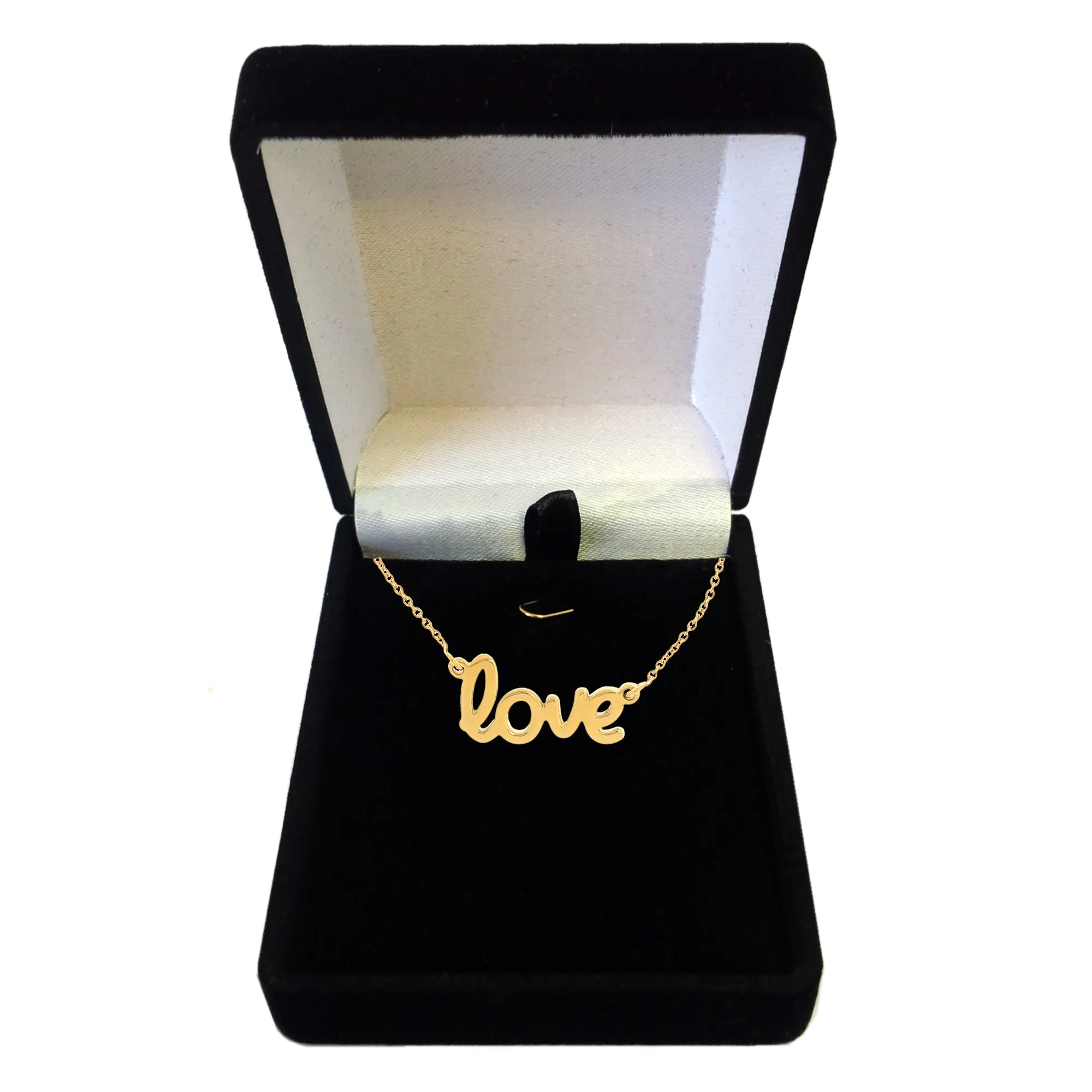 14k Gold Love Script Pendant Necklace, 18"