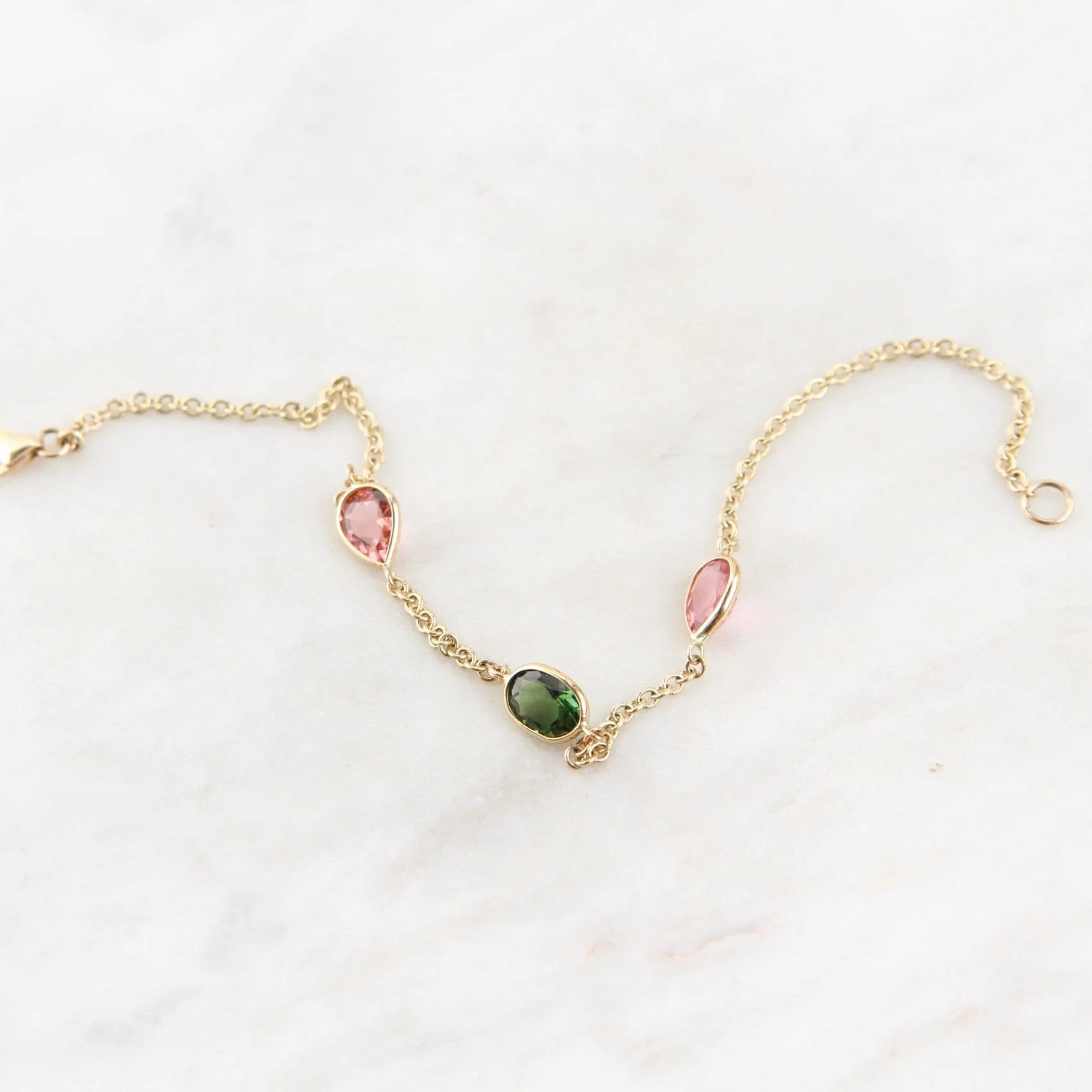 14k Gold Multicolor Tourmaline Bracelet
