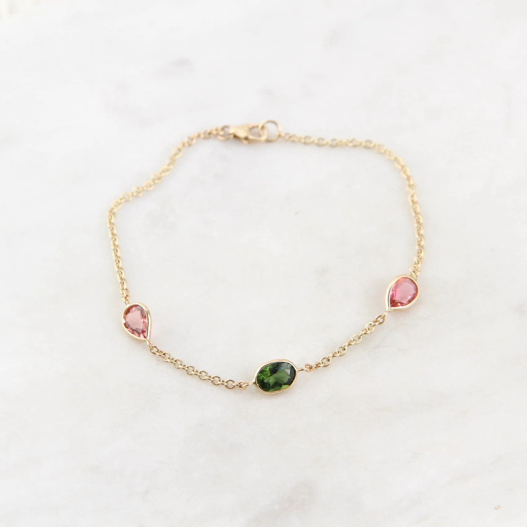 14k Gold Multicolor Tourmaline Bracelet