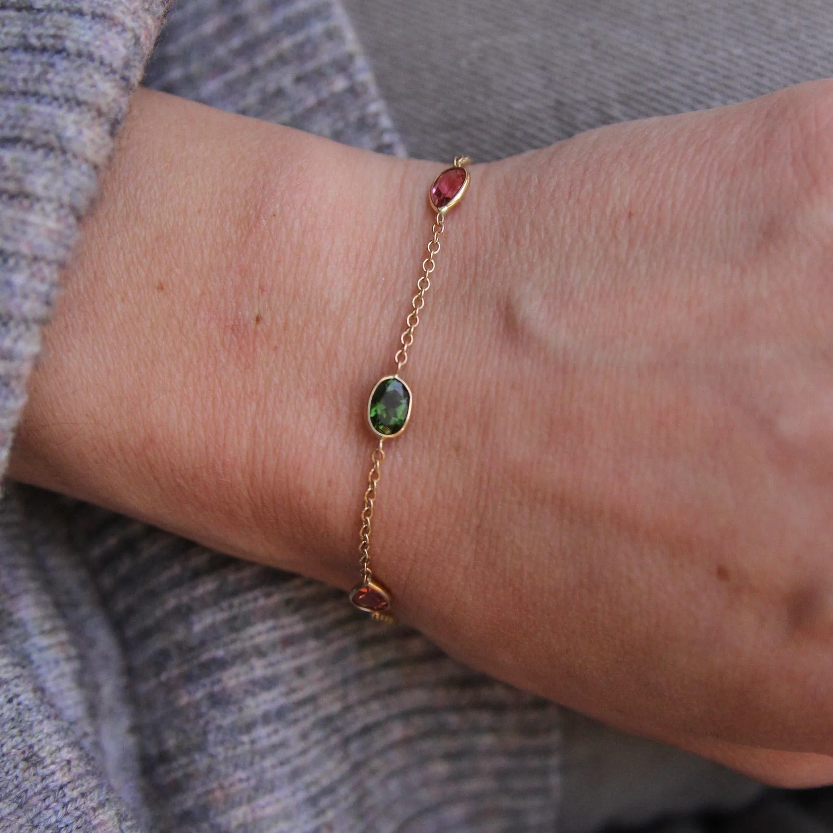 14k Gold Multicolor Tourmaline Bracelet