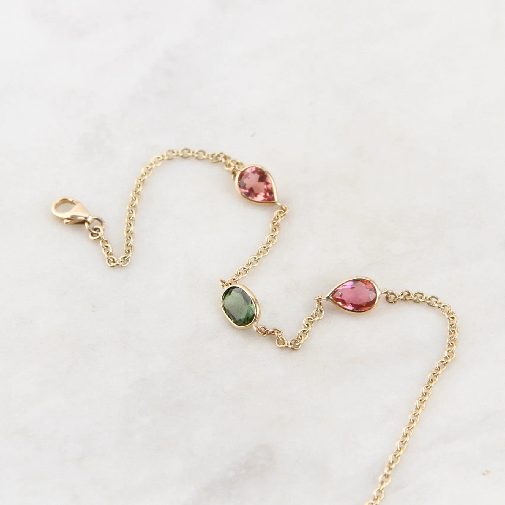 14k Gold Multicolor Tourmaline Bracelet