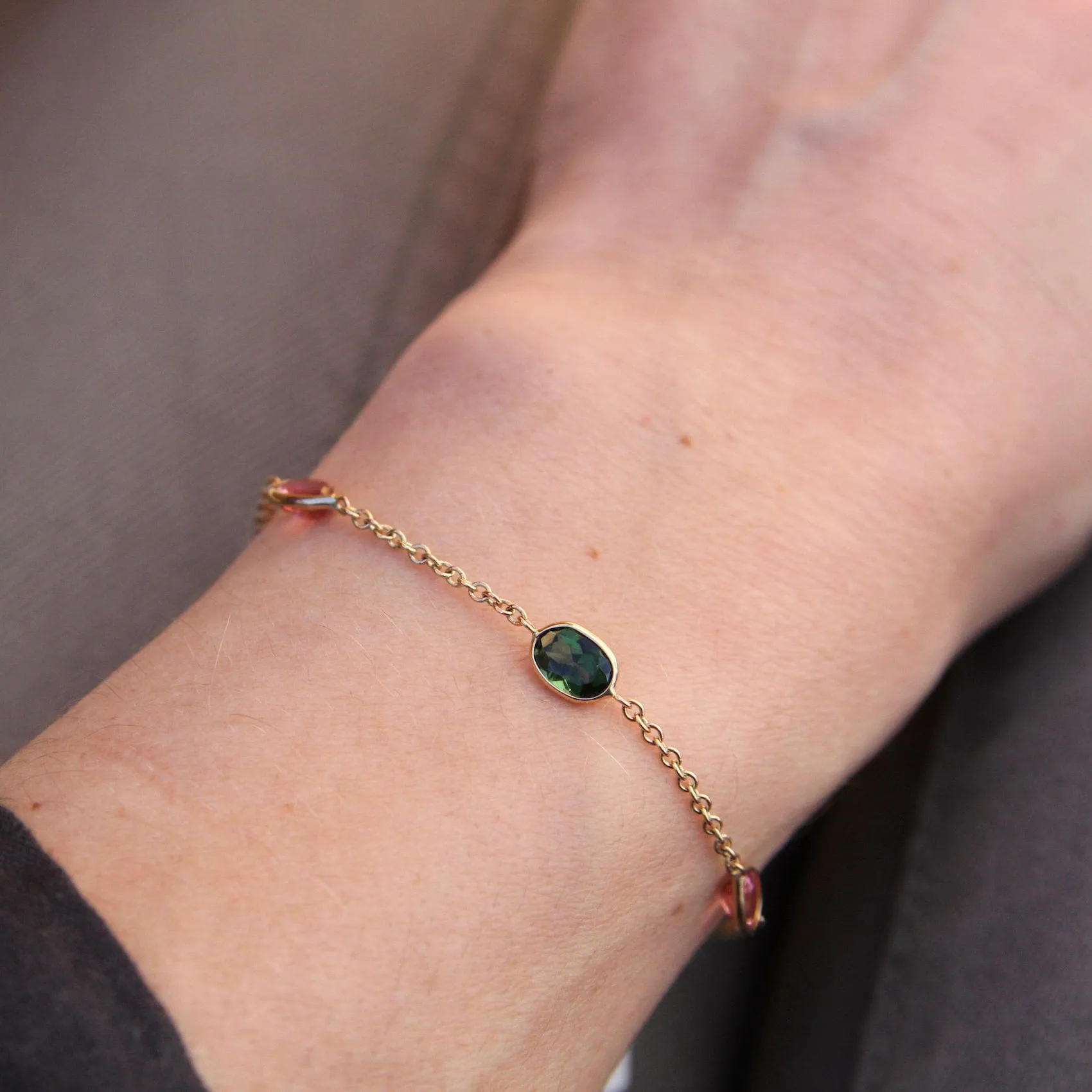 14k Gold Multicolor Tourmaline Bracelet