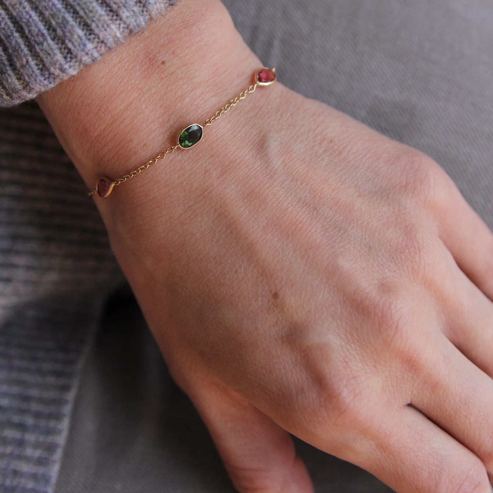 14k Gold Multicolor Tourmaline Bracelet