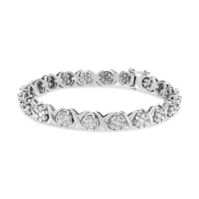 14K White Gold 6-1/3 Cttw Round Brilliant-Cut Diamond Round Cluster & X-Link 7" Tennis Bracelet
