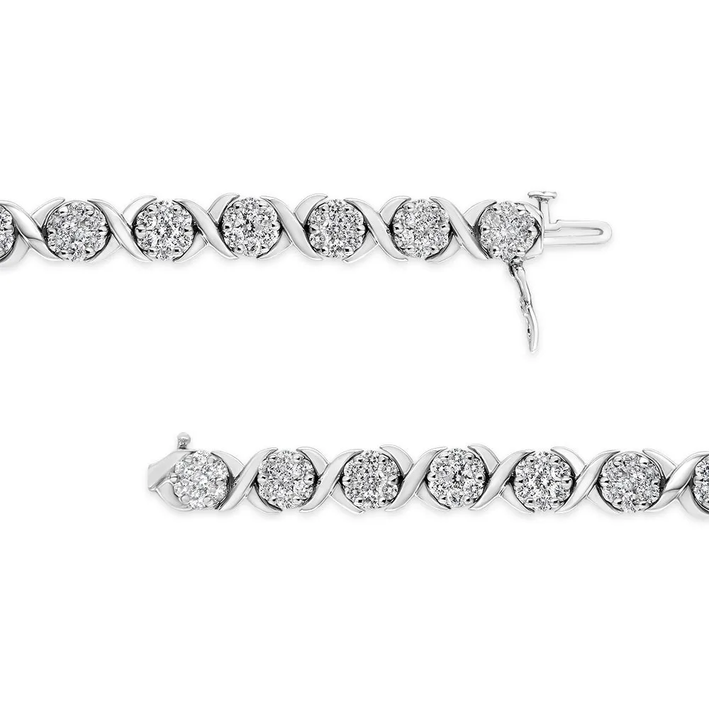 14K White Gold 6-1/3 Cttw Round Brilliant-Cut Diamond Round Cluster & X-Link 7" Tennis Bracelet