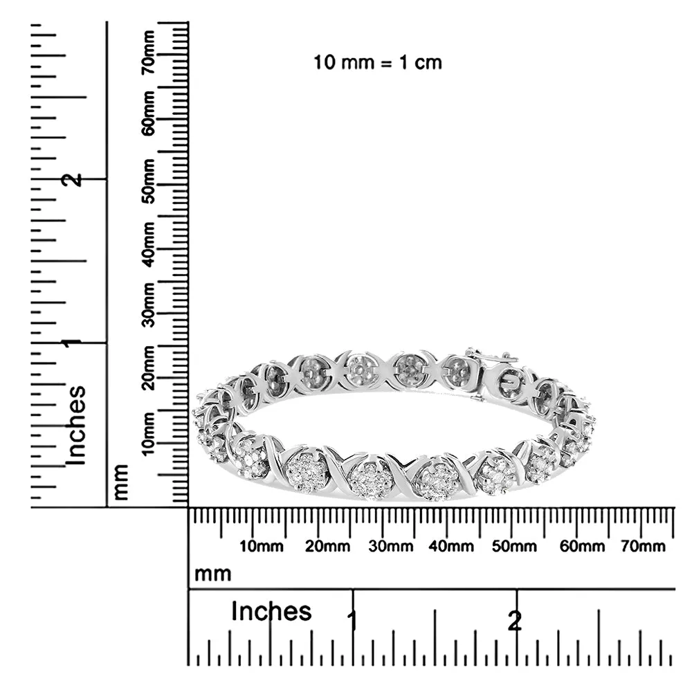 14K White Gold 6-1/3 Cttw Round Brilliant-Cut Diamond Round Cluster & X-Link 7" Tennis Bracelet