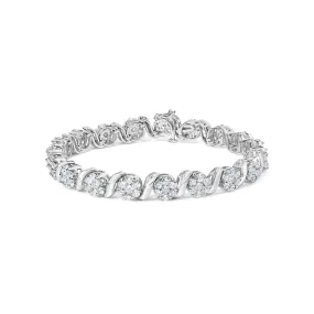 14K White Gold 7 3/8 Cttw Round Brilliant Diamond Floral Cluster and S Link Bracelet