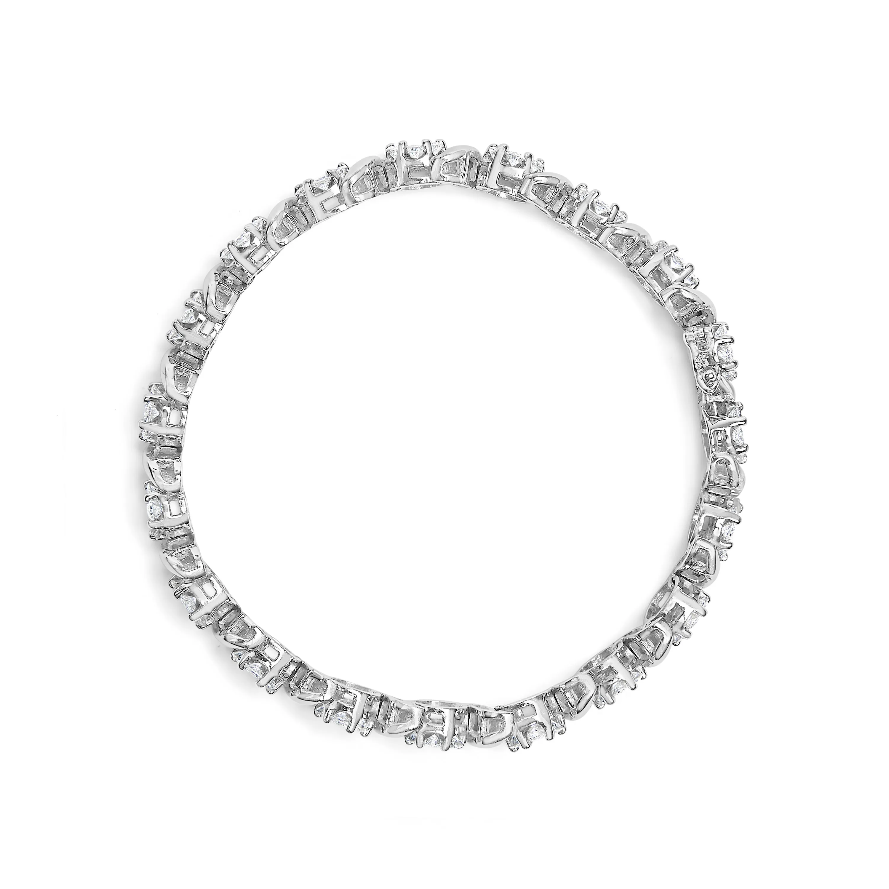 14K White Gold 7 3/8 Cttw Round Brilliant Diamond Floral Cluster and S Link Bracelet