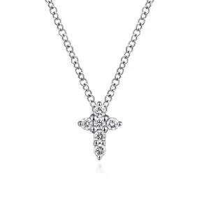 14K White Gold Diamond Cross Necklace