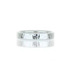 14k White Gold Hammered Men's Wedding Band