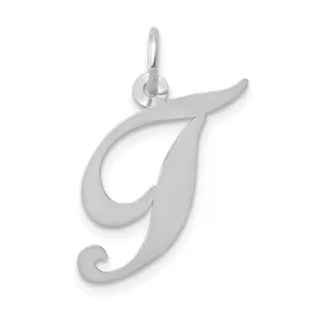 14K White Gold Medium Size Fancy Script Design Letter T Initial Pendant
