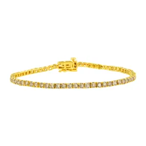 14K Yellow Gold 4.0 Cttw Round Brilliant Cut Diamond Prong Set Classic Tennis Bracelet