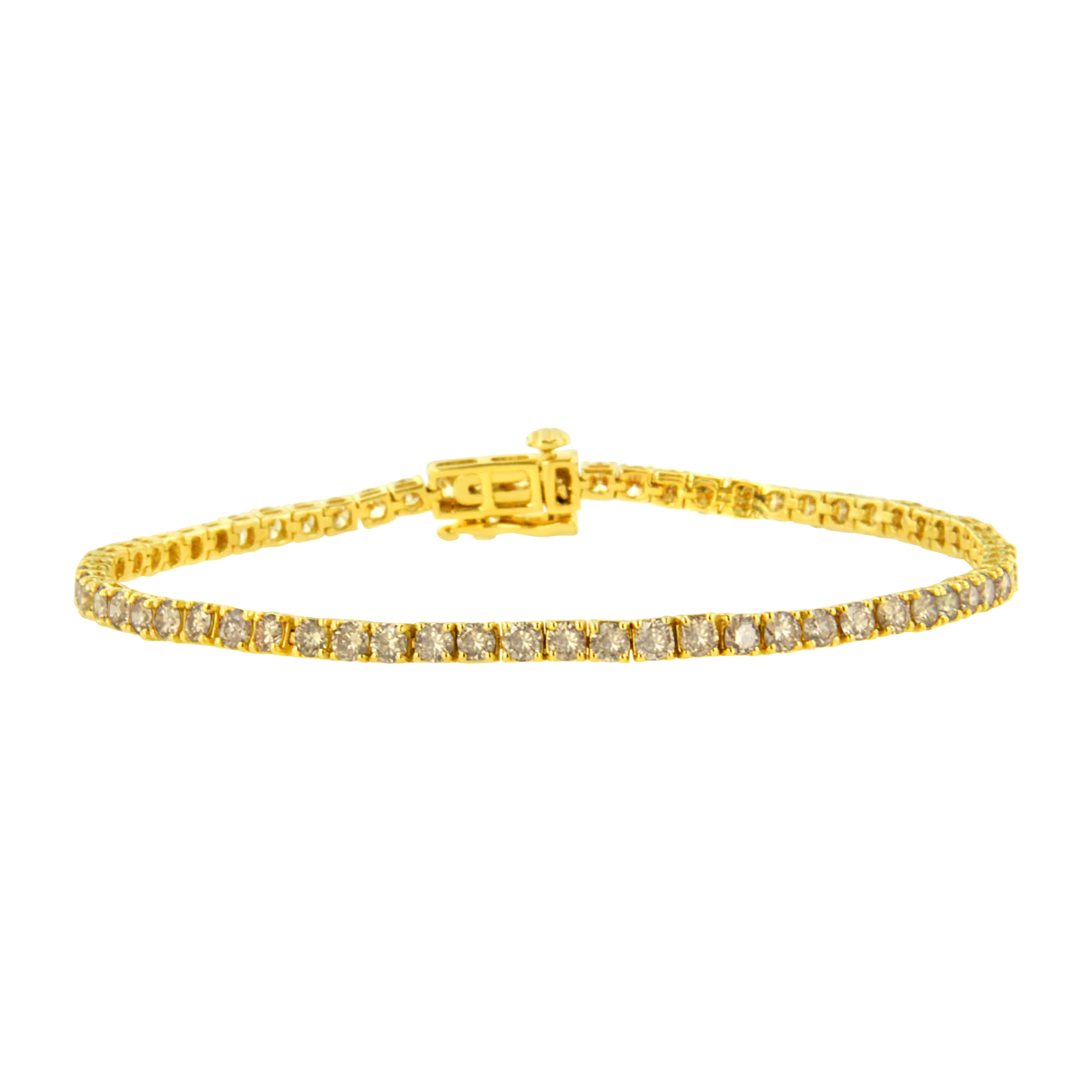 14K Yellow Gold 4.0 Cttw Round Brilliant Cut Diamond Prong Set Classic Tennis Bracelet