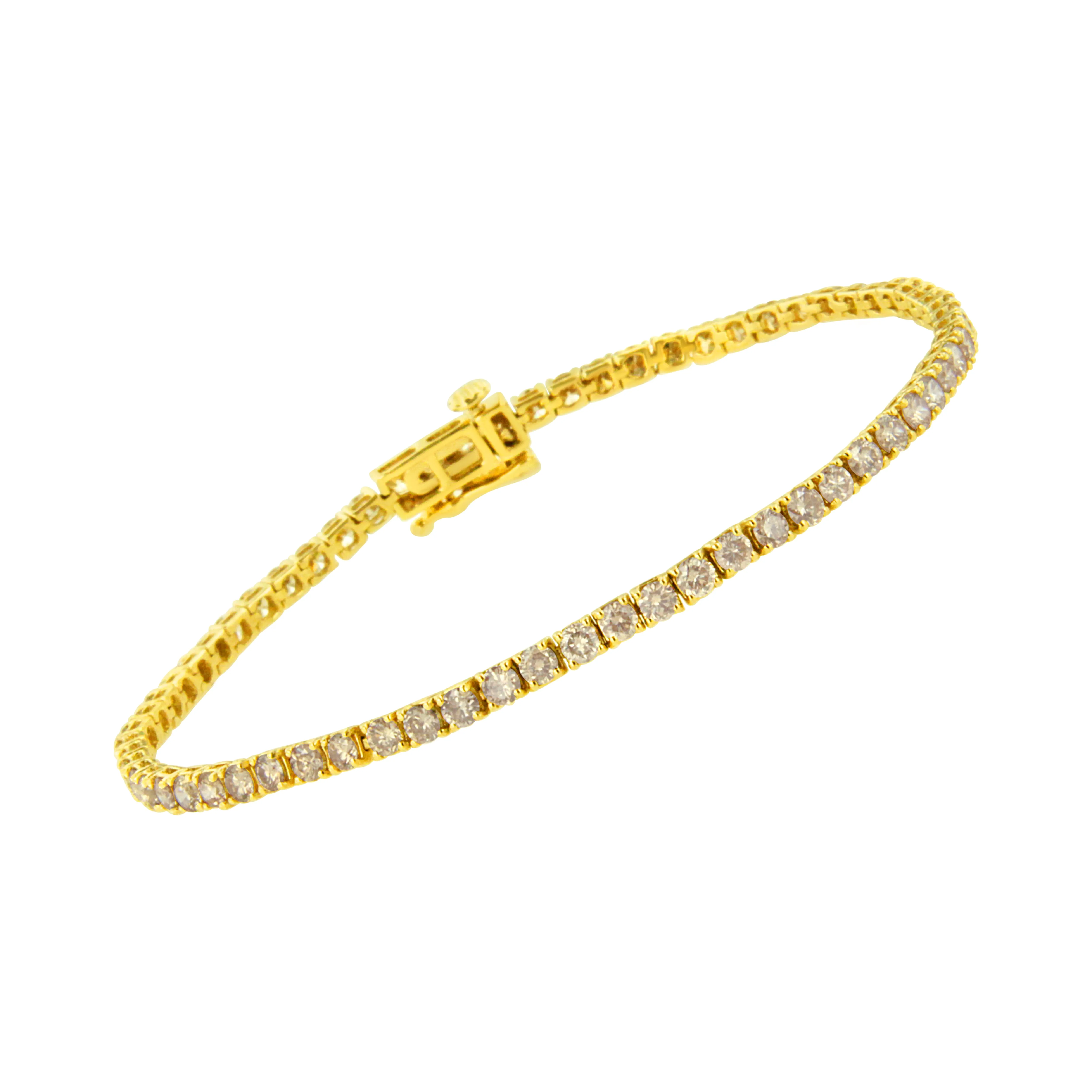14K Yellow Gold 4.0 Cttw Round Brilliant Cut Diamond Prong Set Classic Tennis Bracelet