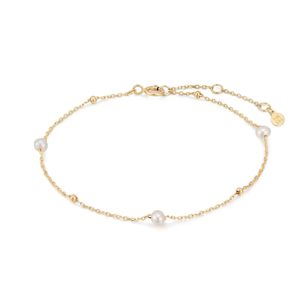 14K Yellow Gold Alternating Bead & Pearl Station Bracelet by Aurelie Gi