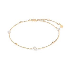 14K Yellow Gold Alternating Bead & Pearl Station Bracelet by Aurelie Gi