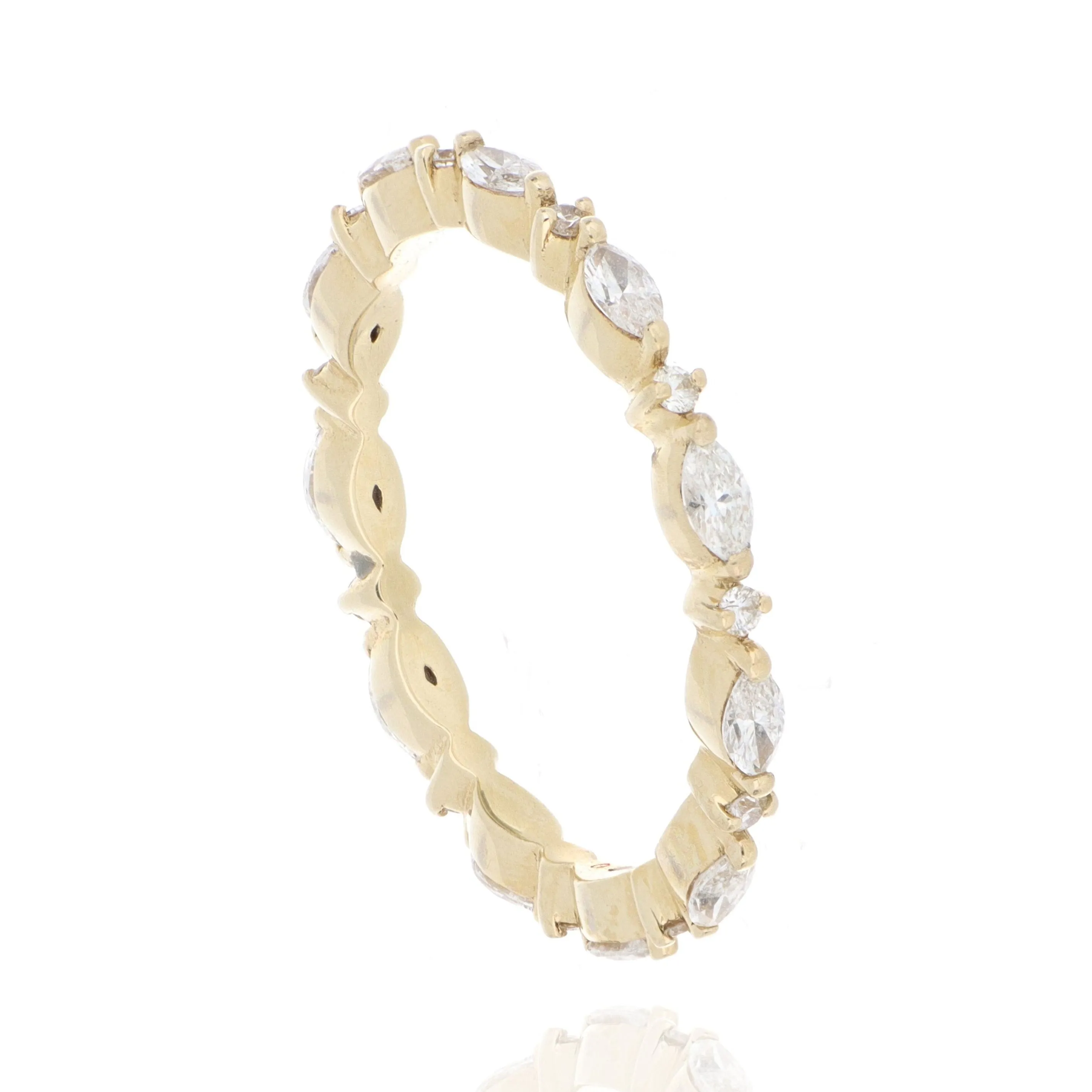 14k Yellow Gold Marquise and Round Diamond Wedding Band