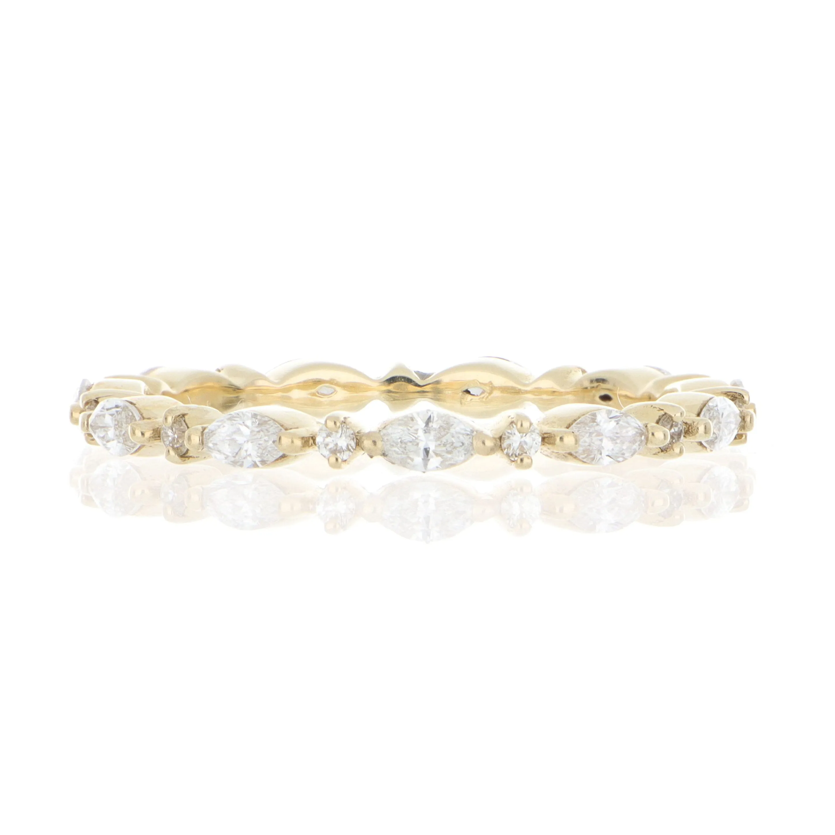 14k Yellow Gold Marquise and Round Diamond Wedding Band