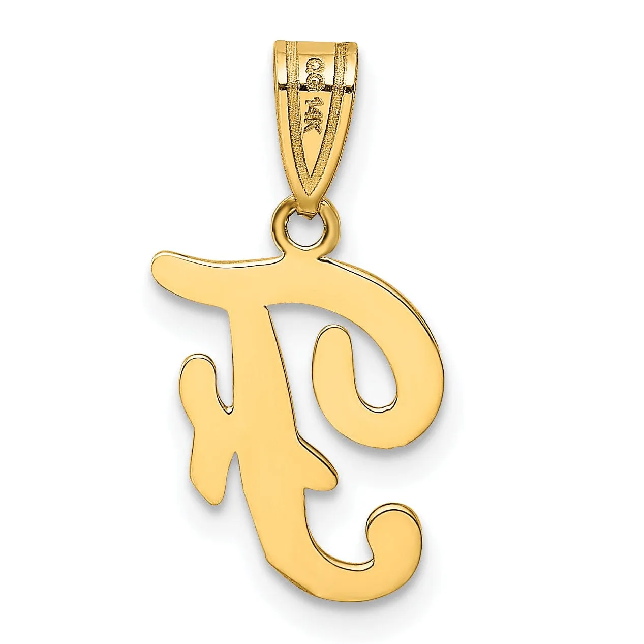 14K Yellow Gold Medium Size Script Design Letter F Initial Pendant