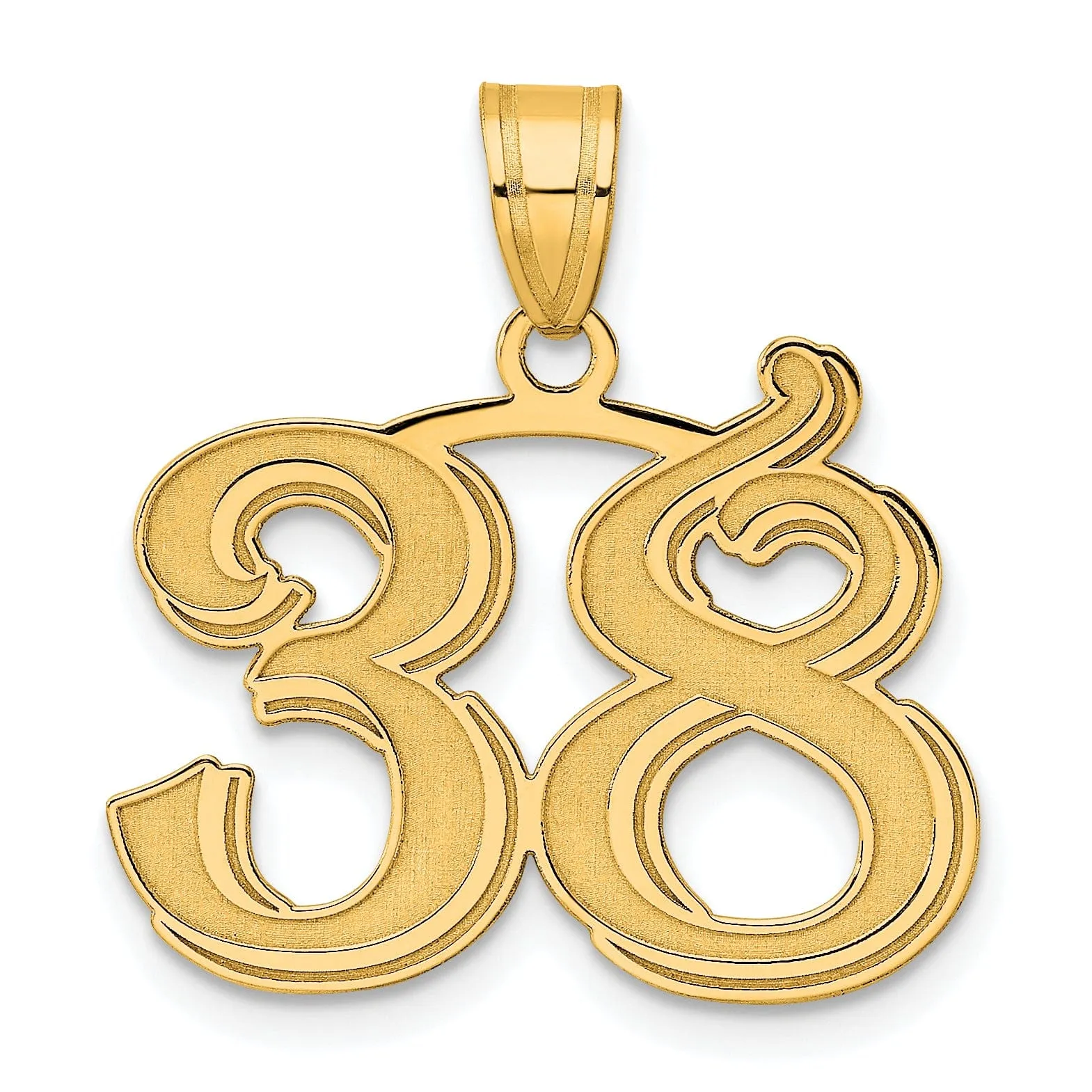 14k Yellow Gold Polished Etched Finish Number 38 Charm Pendant