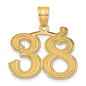 14k Yellow Gold Polished Etched Finish Number 38 Charm Pendant