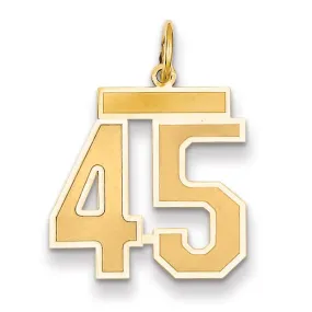 14k Yellow Gold Satin Brush Finish Medium Size Number 45 Charm Pendant