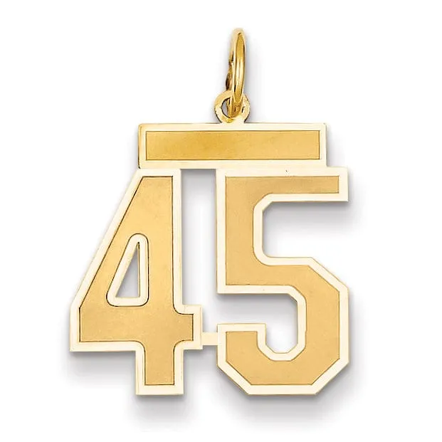 14k Yellow Gold Satin Brush Finish Medium Size Number 45 Charm Pendant