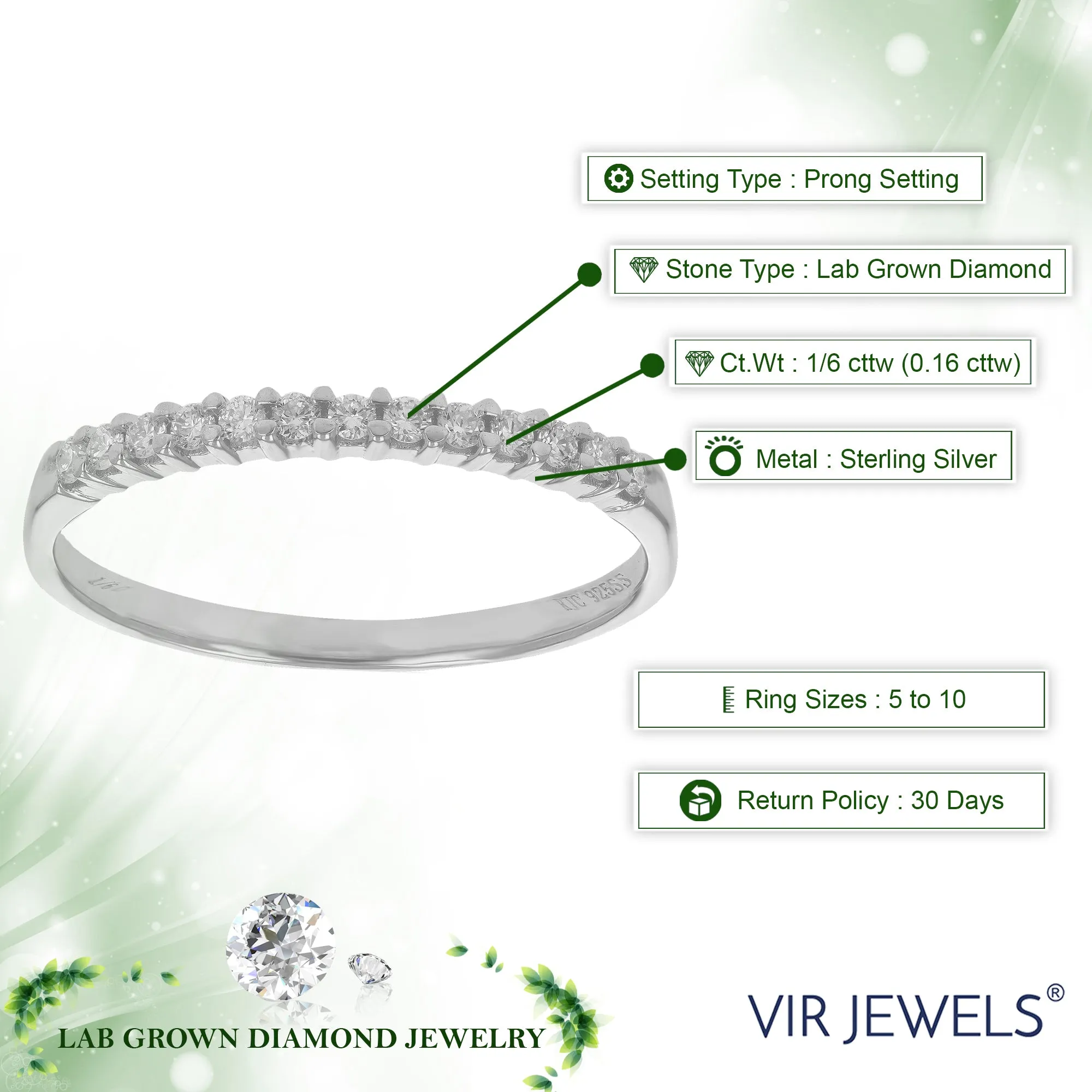 1/6 cttw Lab Grown Diamond Prong Wedding Band in Sterling Silver