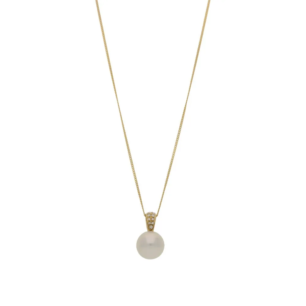 18ct Yellow Gold Diamond Loop with Pearl Pendant