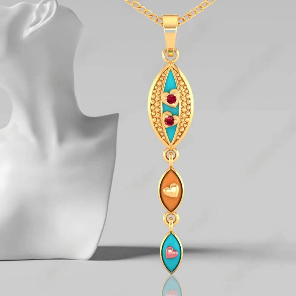 18k Gold Pendant With Exquisite Enamelling On Connected Droplet Design