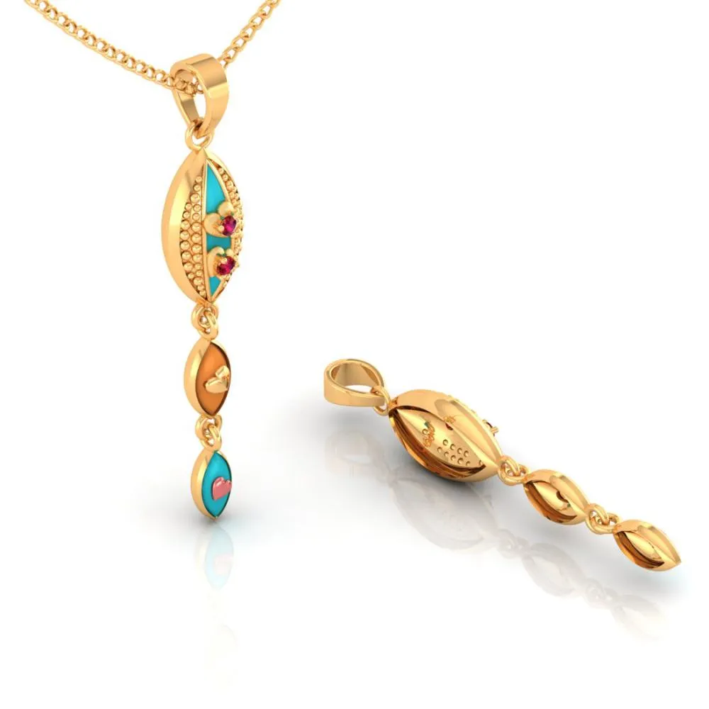 18k Gold Pendant With Exquisite Enamelling On Connected Droplet Design