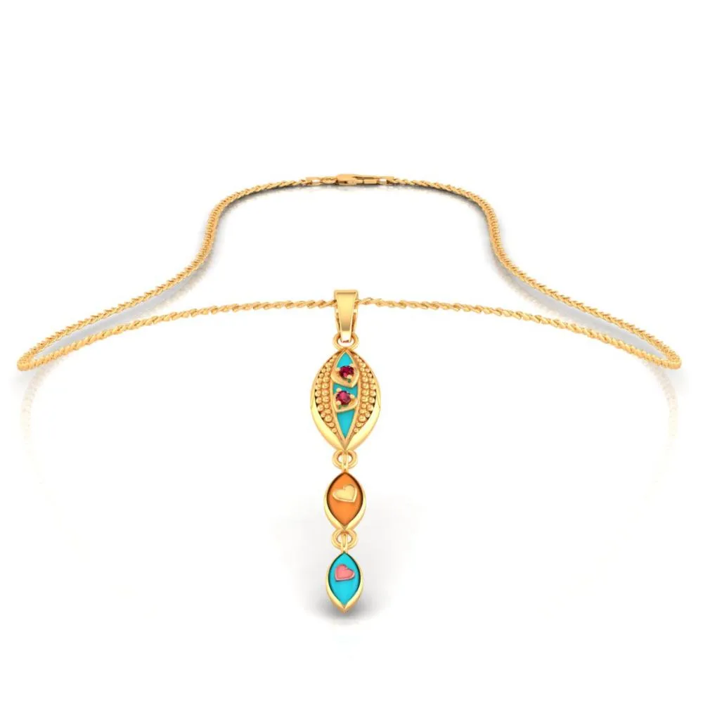 18k Gold Pendant With Exquisite Enamelling On Connected Droplet Design