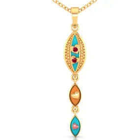 18k Gold Pendant With Exquisite Enamelling On Connected Droplet Design